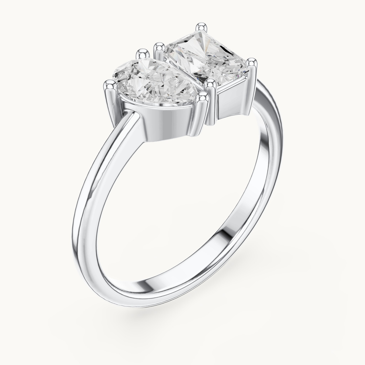 Radiant-cut and pear lab-grown diamond toi et moi ring in 14K white gold, 1.14 CT TW, view 2