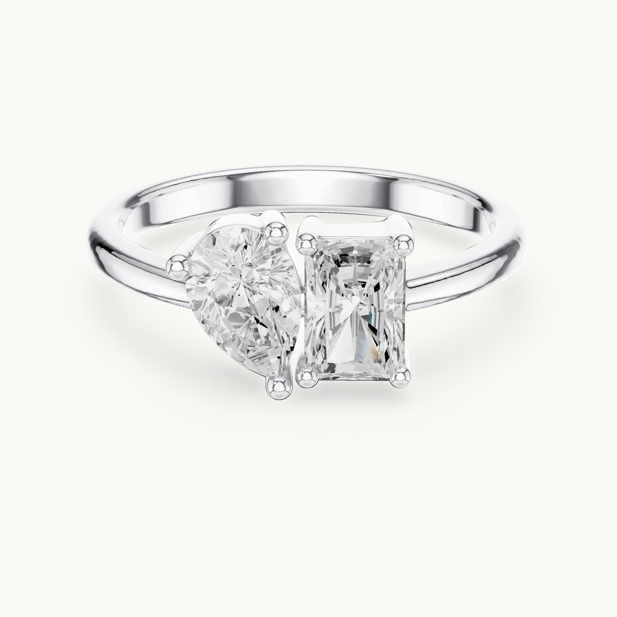 Radiant-cut and pear lab-grown diamond toi et moi ring in 14K white gold, 1.14 CT TW, view 4