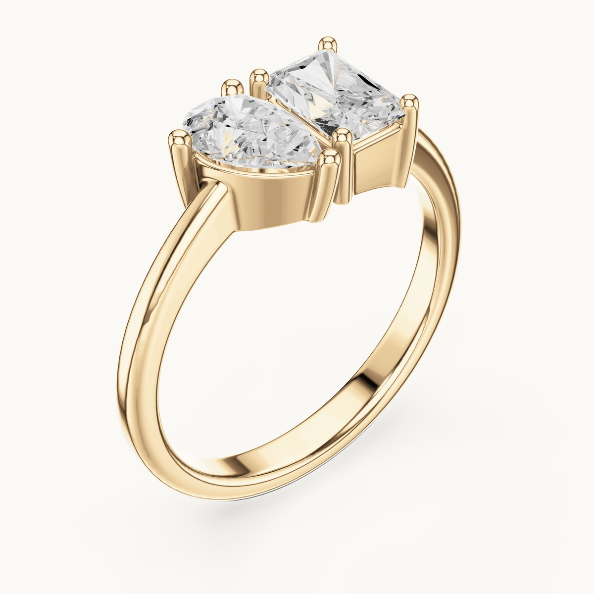 Radiant-cut and pear lab-grown diamond toi et moi ring in 14K yellow gold, 1.14 CT TW, view 2