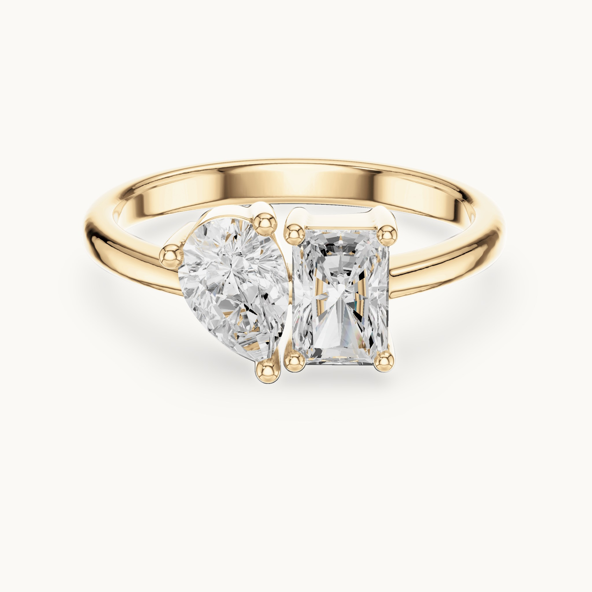 Radiant-cut and pear lab-grown diamond toi et moi ring in 14K yellow gold, 1.14 CT TW, view 4