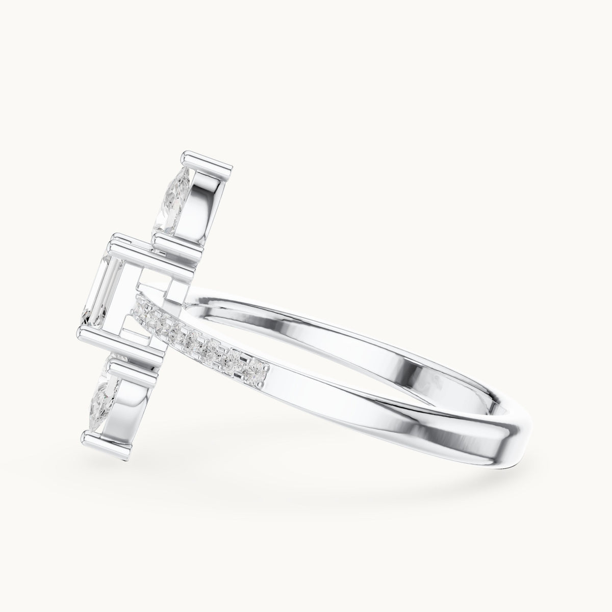 Emerald-cut and pear lab-grown diamond north-south three-stone ring in white gold, 0.69 CT TW, view 3
