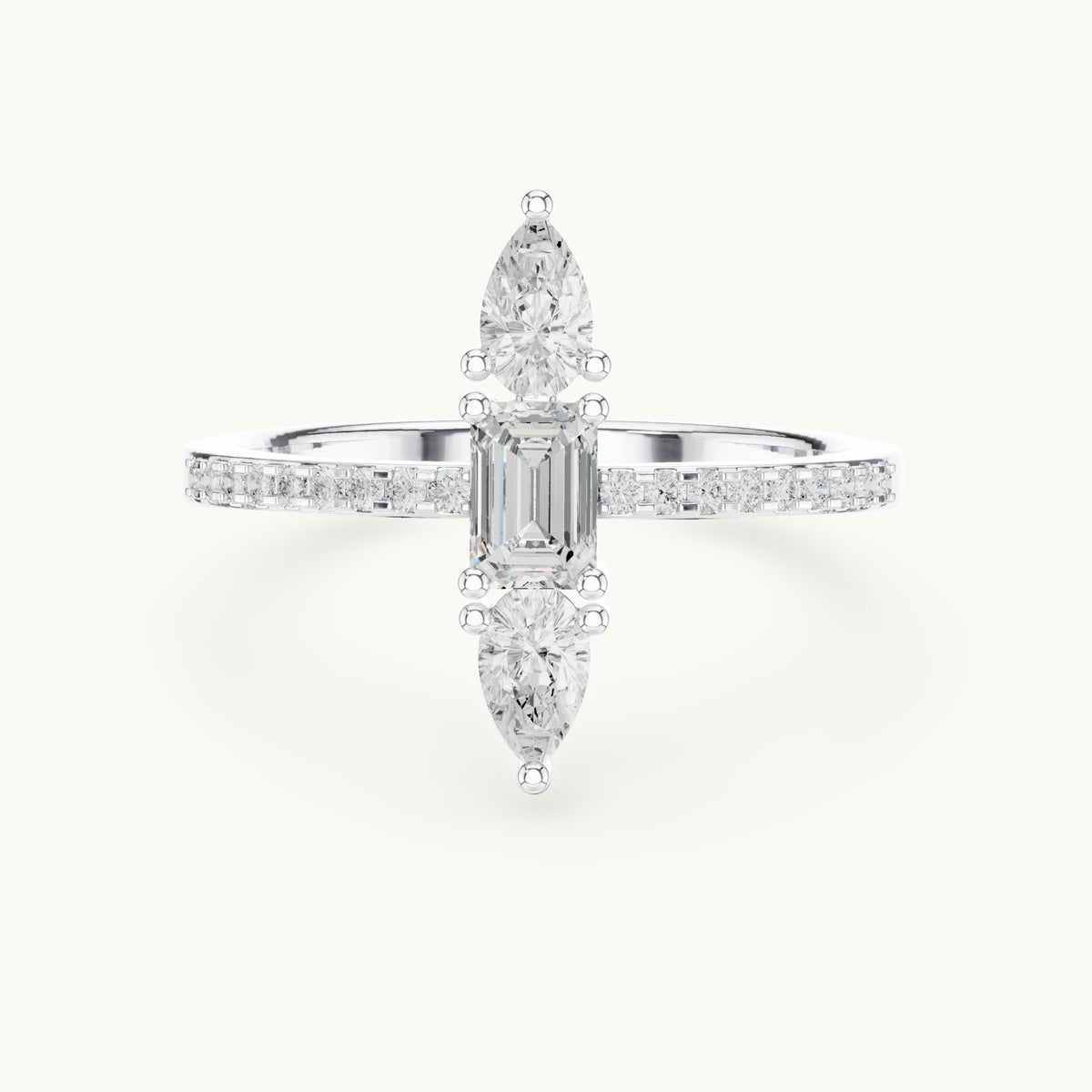 Emerald-cut and pear lab-grown diamond north-south three-stone ring in white gold, 0.69 CT TW, view 4