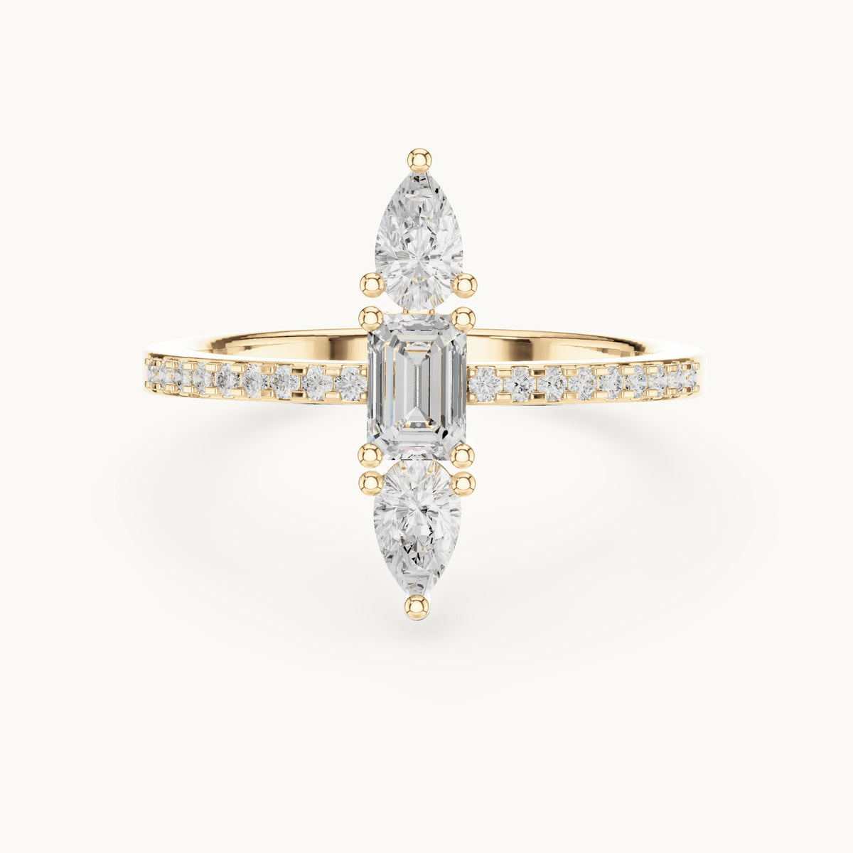 Emerald-cut and pear lab-grown diamond north-south three-stone ring in yellow gold, 0.69 CT TW, view 4
