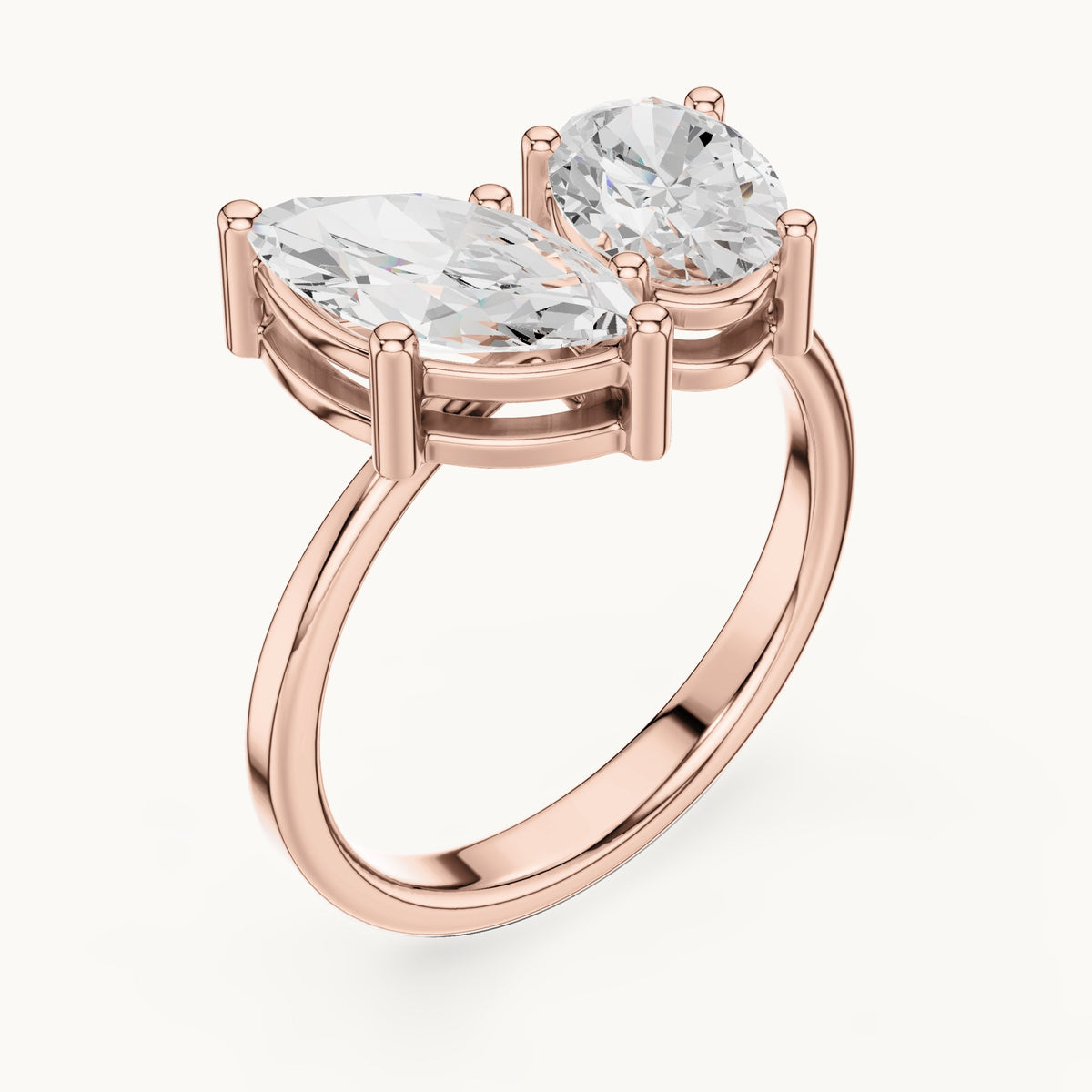 Marquise and oval lab-grown diamond toi et moi engagement ring in rose gold, 2.03 CT TW, view 2