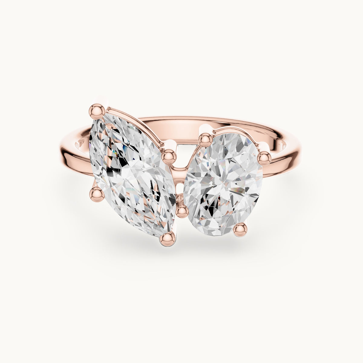 Marquise and oval lab-grown diamond toi et moi engagement ring in rose gold, 2.03 CT TW, view 4