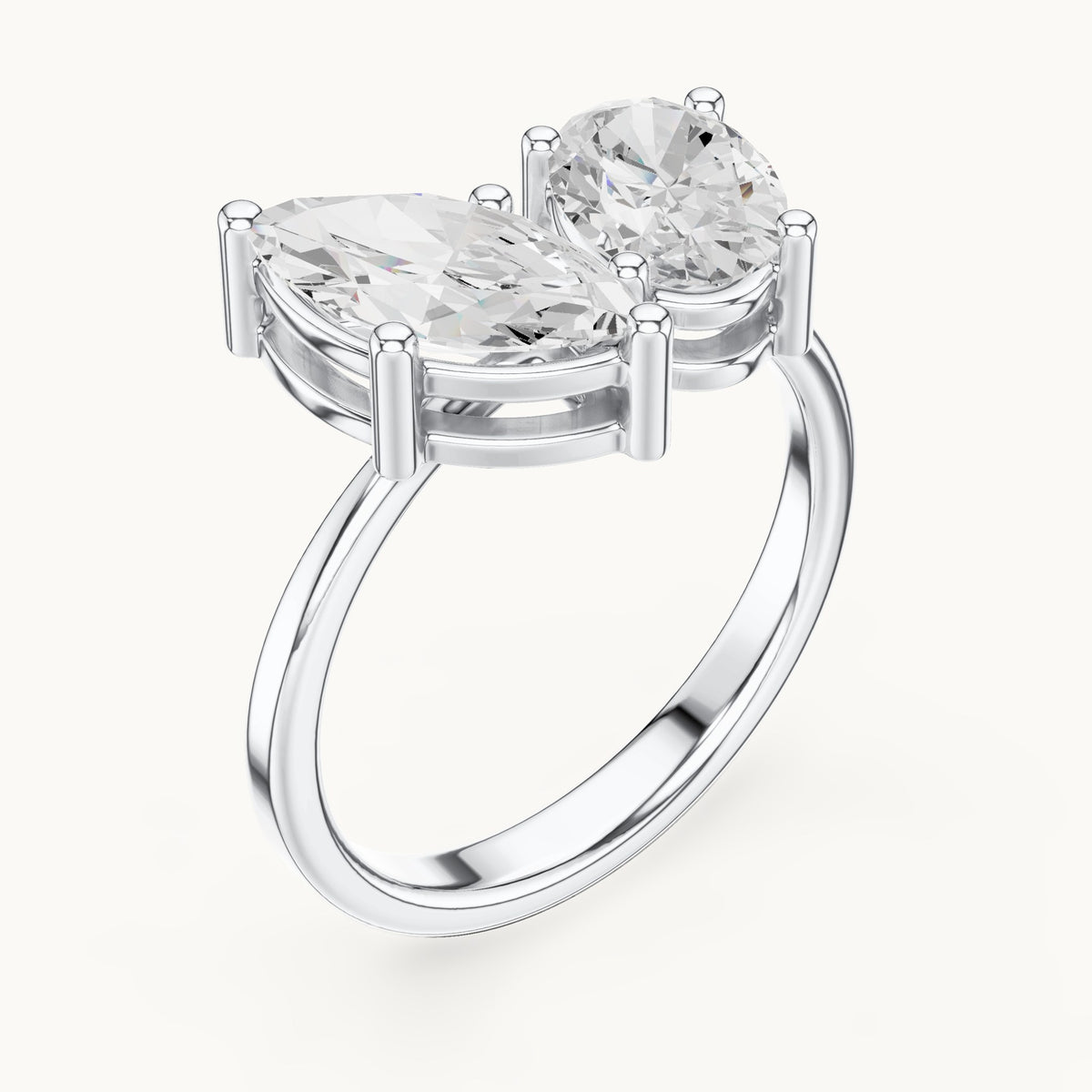 Marquise and oval lab-grown diamond toi et moi engagement ring in white gold, 2.03 CT TW, view 2