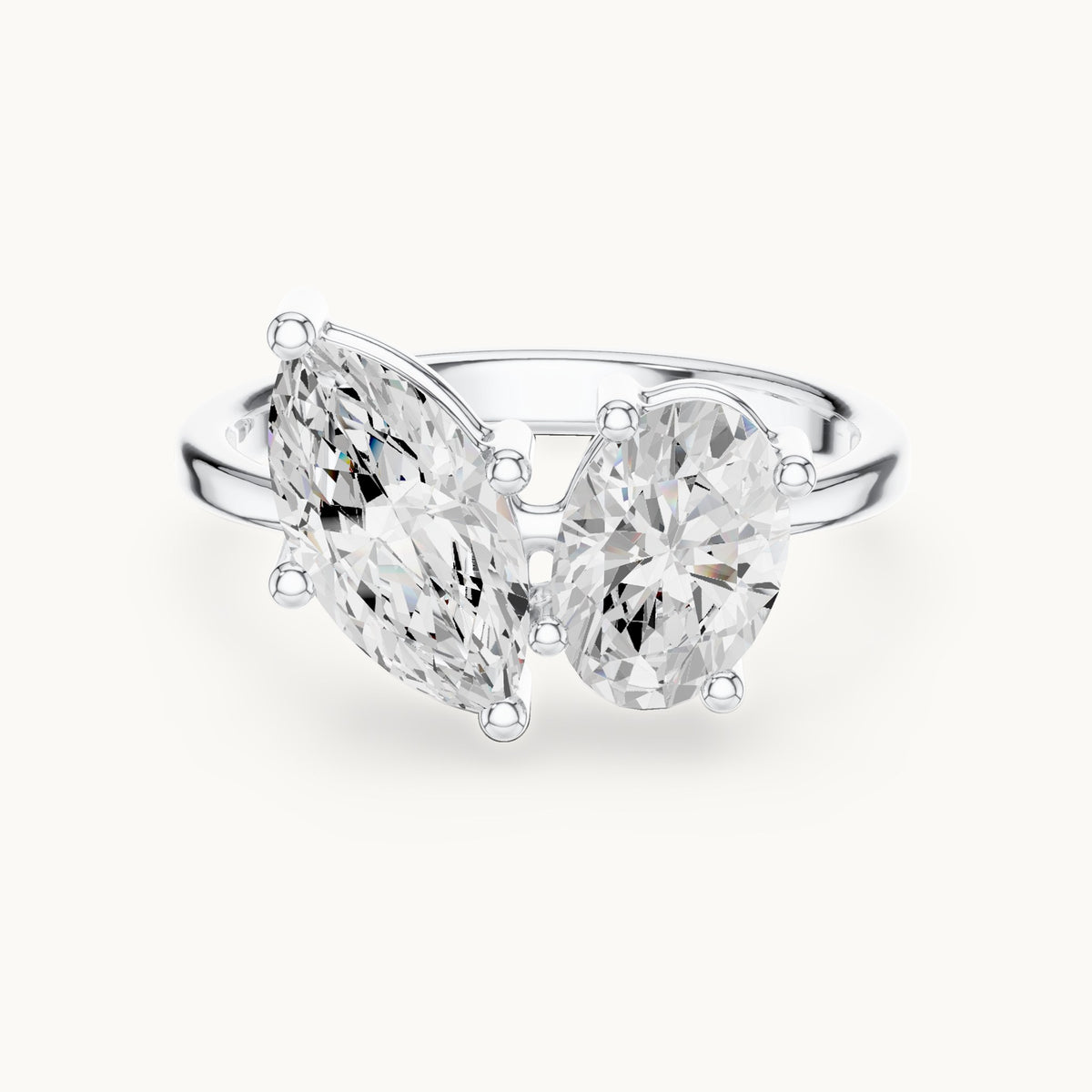 Marquise and oval lab-grown diamond toi et moi engagement ring in white gold, 2.03 CT TW, view 4
