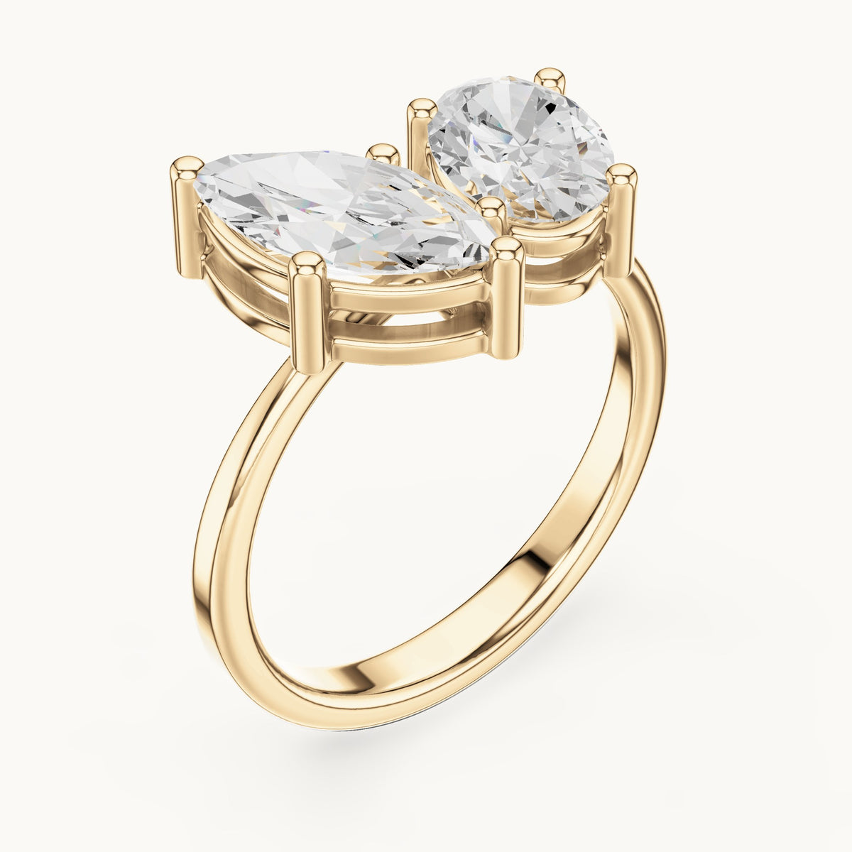 Marquise and oval lab-grown diamond toi et moi engagement ring in yellow gold, 2.03 CT TW, view 2