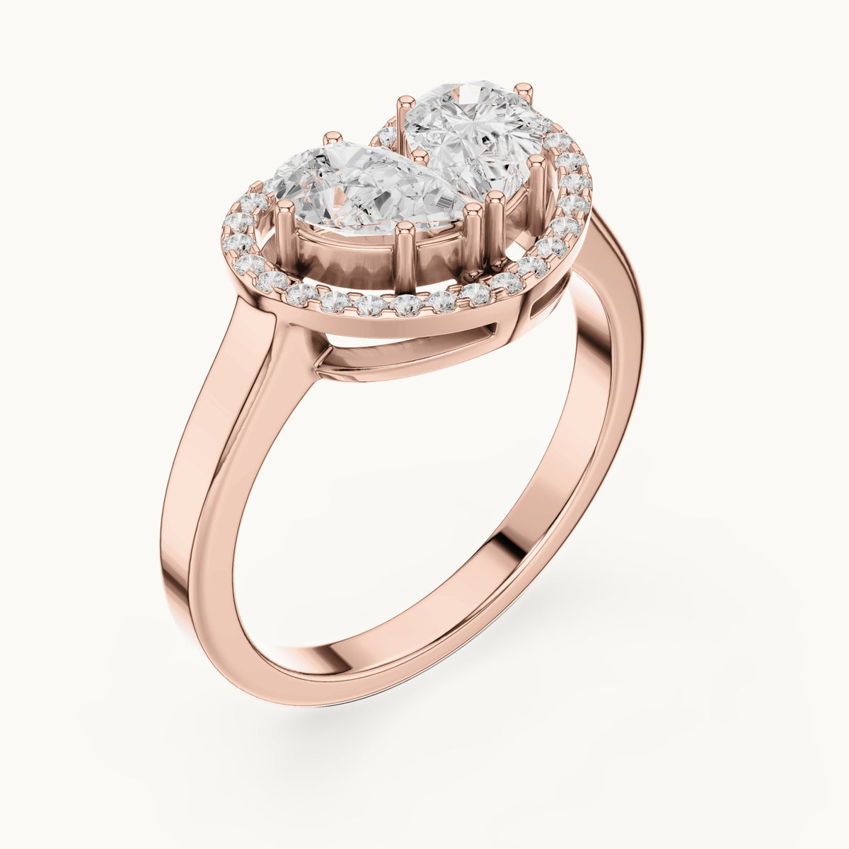 Pear and round lab-grown diamond toi et moi heart halo engagement ring in rose gold, 1.02 CT TW, view 2