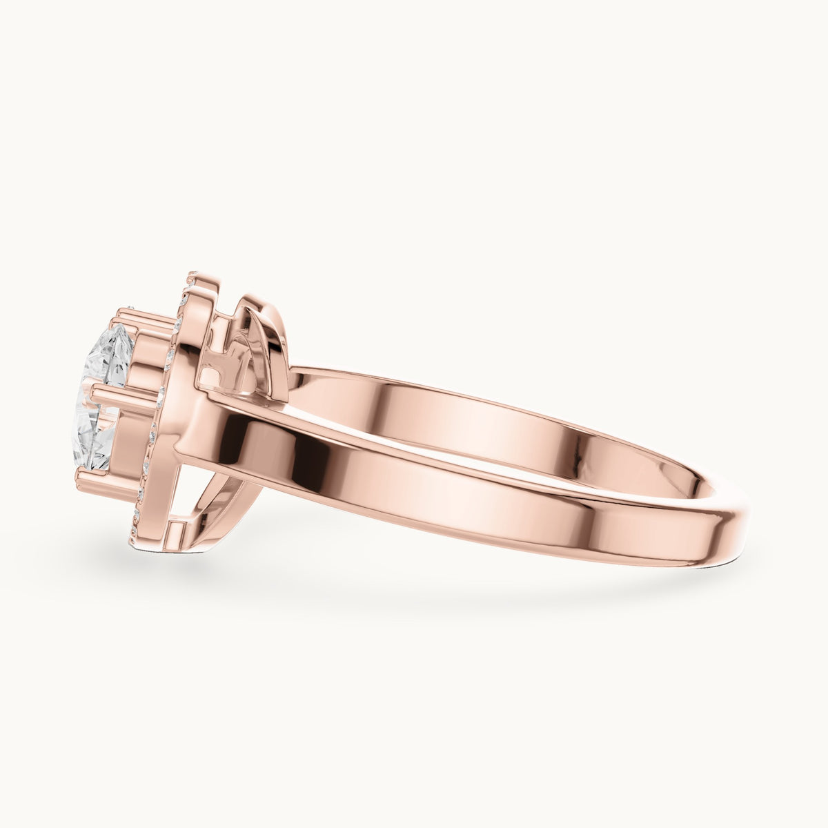 Pear and round lab-grown diamond toi et moi heart halo engagement ring in rose gold, 1.02 CT TW, view 3