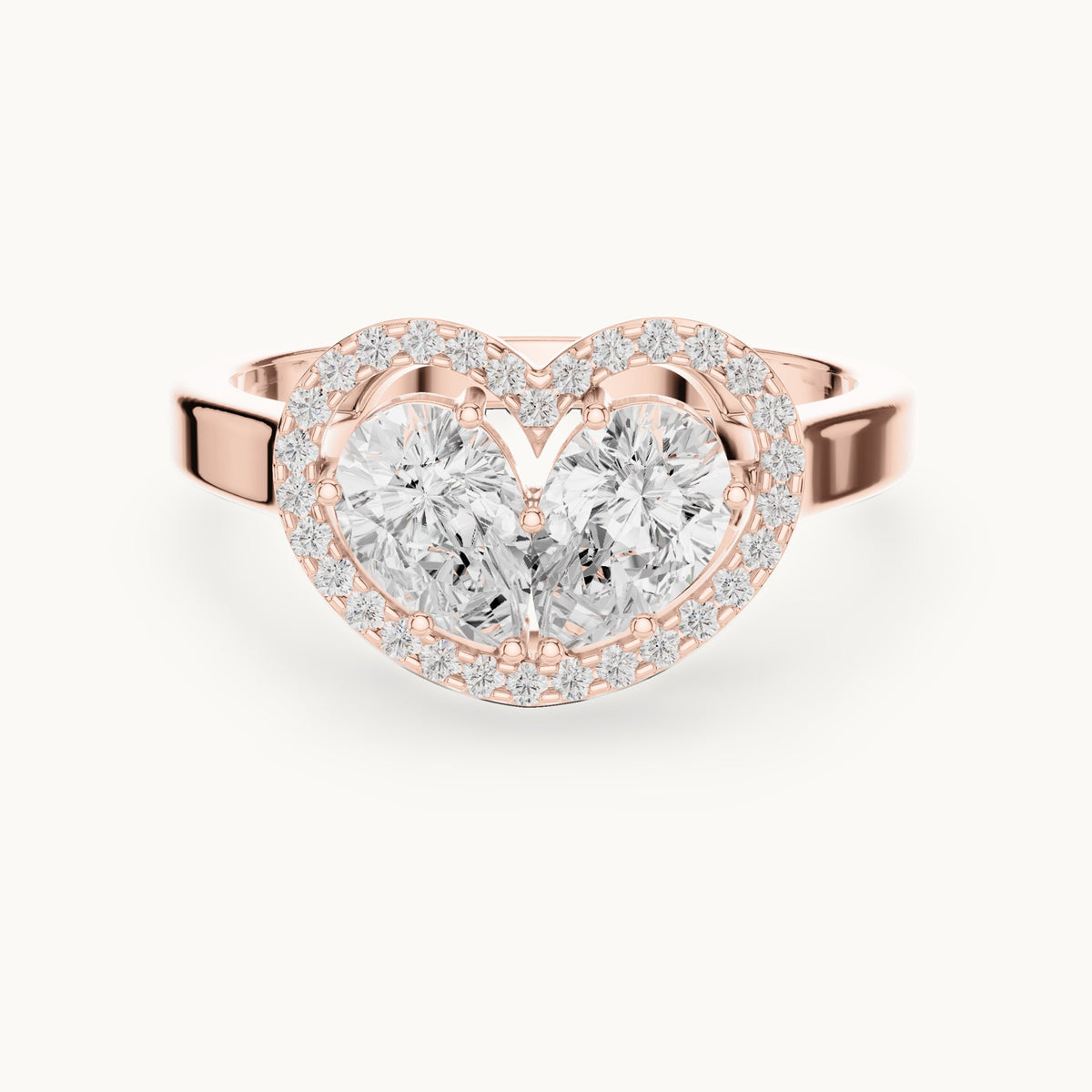 Pear and round lab-grown diamond toi et moi heart halo engagement ring in rose gold, 1.02 CT TW, view 4