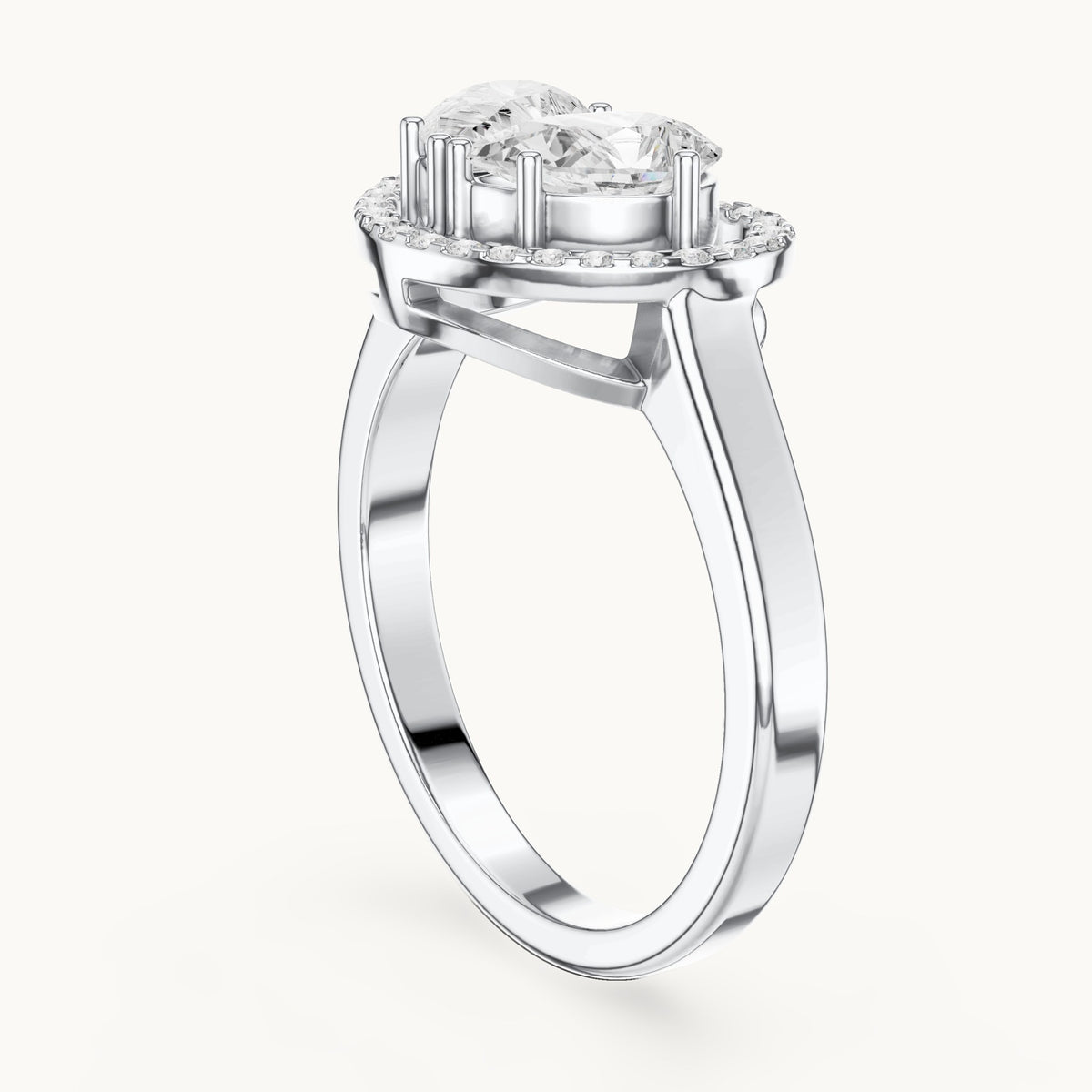 Pear and round lab-grown diamond toi et moi heart halo engagement ring in white gold, 1.02 CT TW, view 1