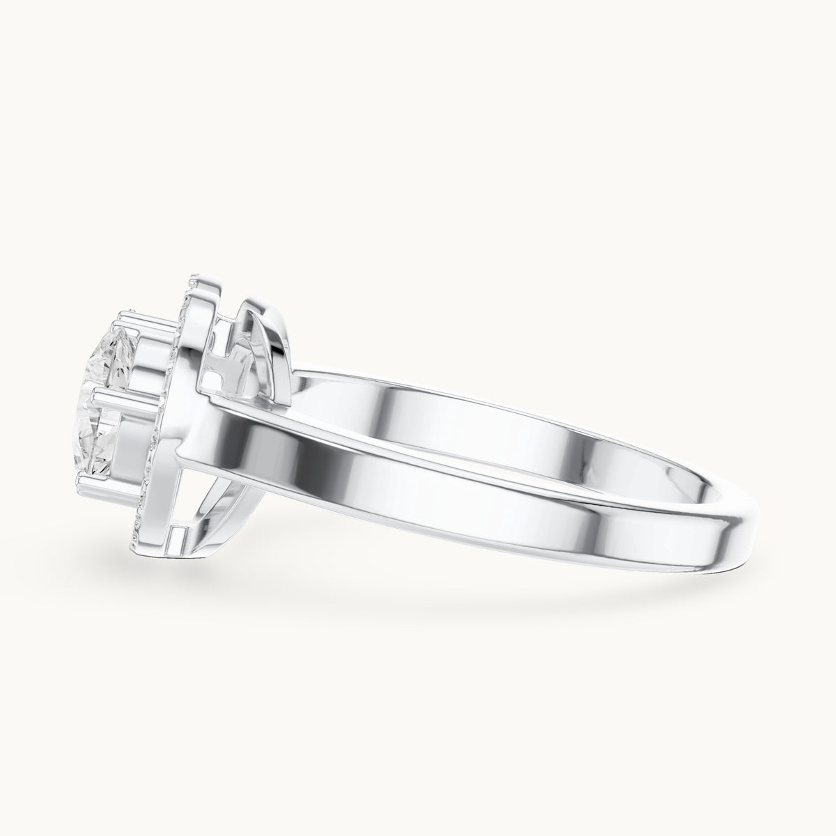 Pear and round lab-grown diamond toi et moi heart halo engagement ring in white gold, 1.02 CT TW, view 3