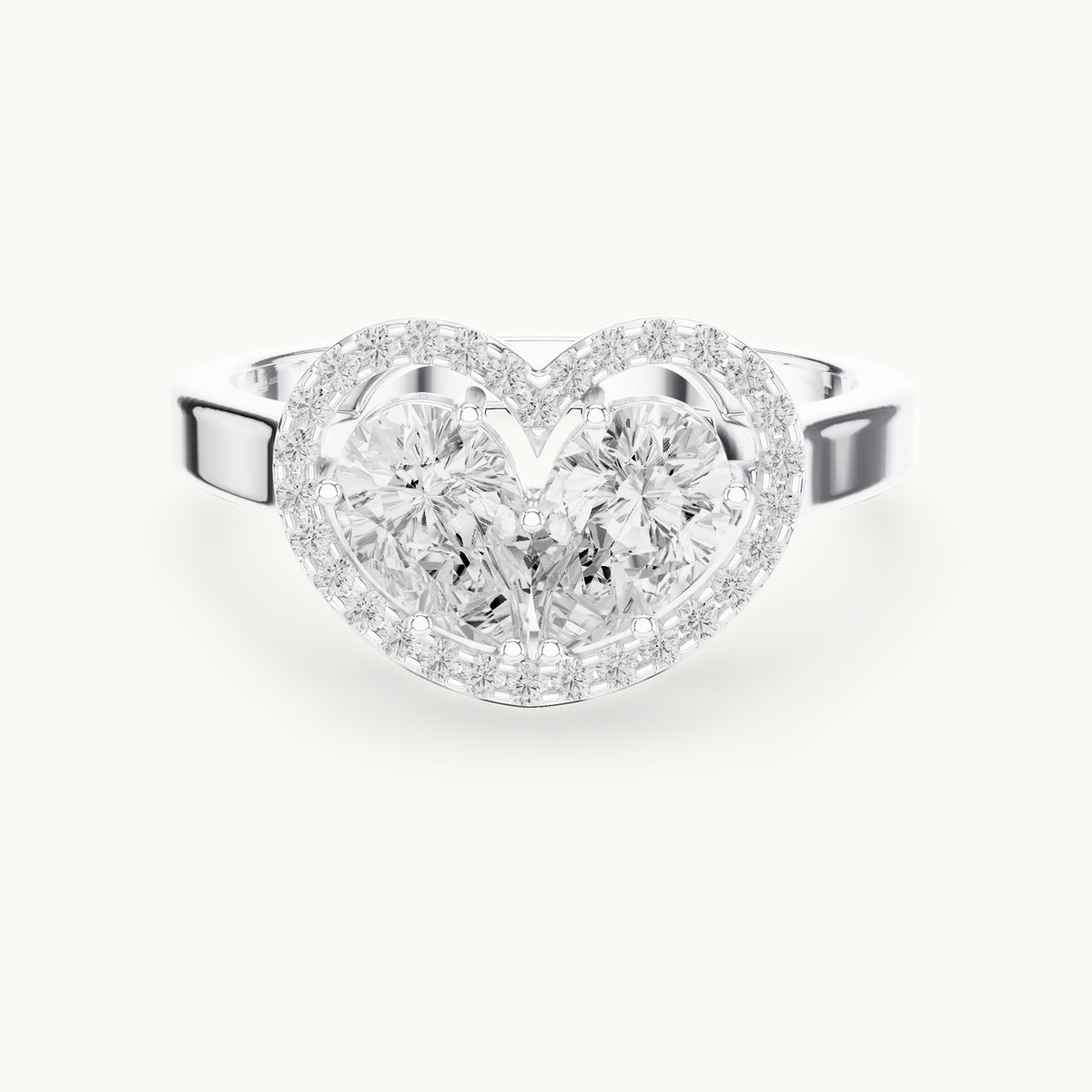 Pear and round lab-grown diamond toi et moi heart halo engagement ring in white gold, 1.02 CT TW, view 4