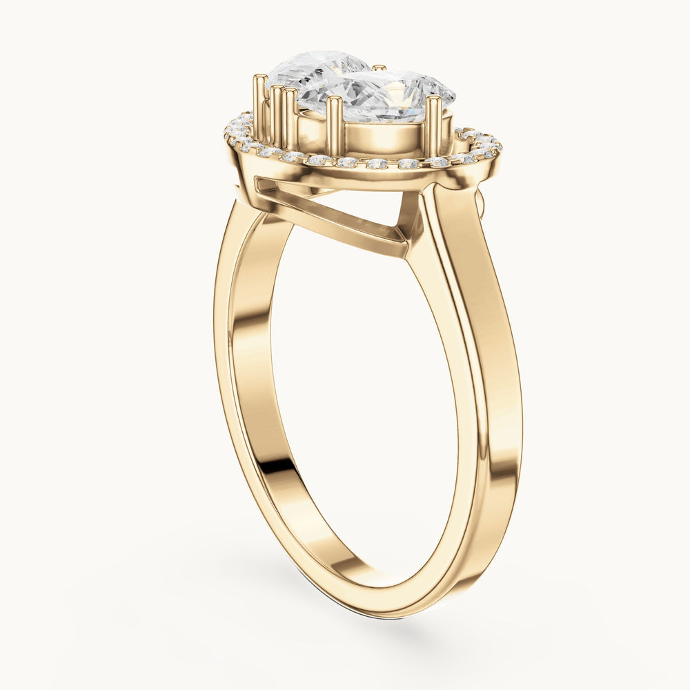 Pear and round lab-grown diamond toi et moi heart halo engagement ring in yellow gold, 1.02 CT TW, view 1