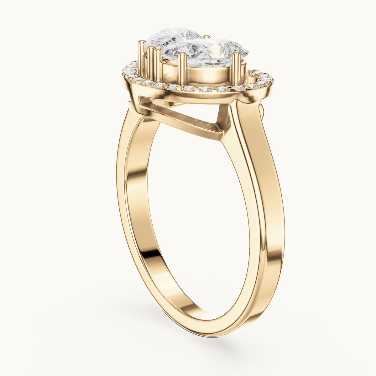 Pear and round lab-grown diamond toi et moi heart halo engagement ring in yellow gold, 1.02 CT TW, view 1