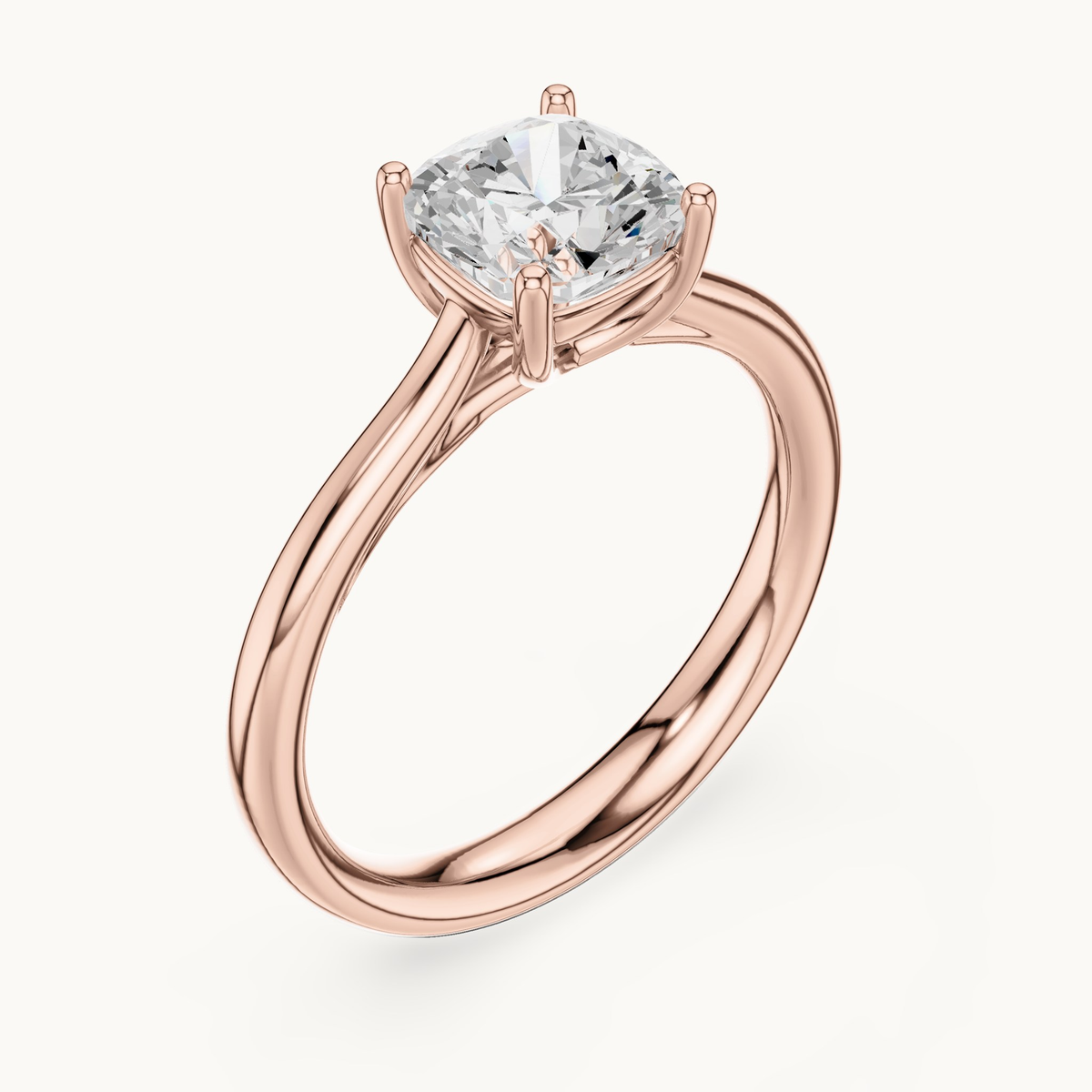 Cushion-cut lab-grown diamond solitaire engagement ring in 14K rose gold, 1.12 CT TW, view 2