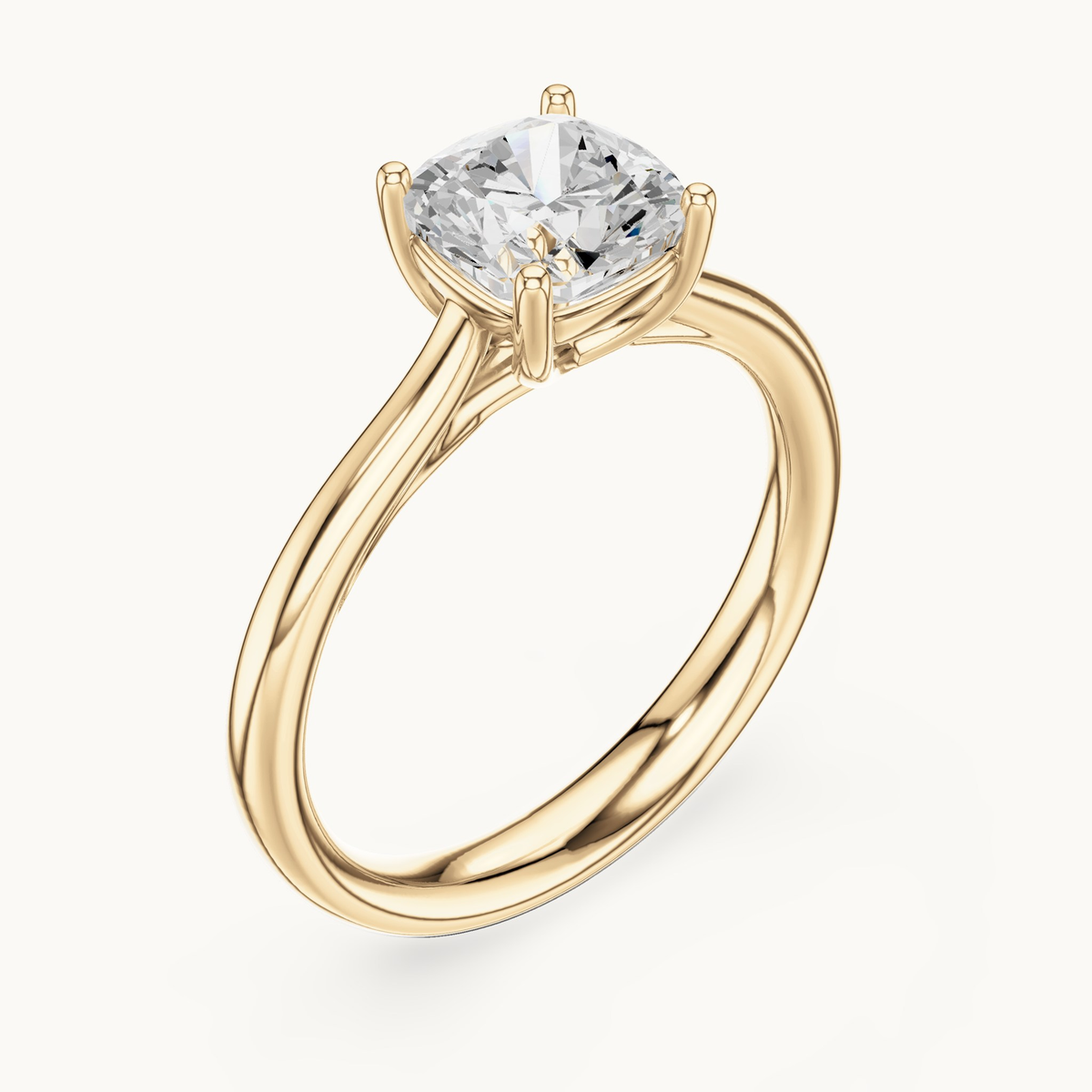 Cushion-cut lab-grown diamond solitaire engagement ring in 14K yellow gold, 1.12 CT TW, view 2