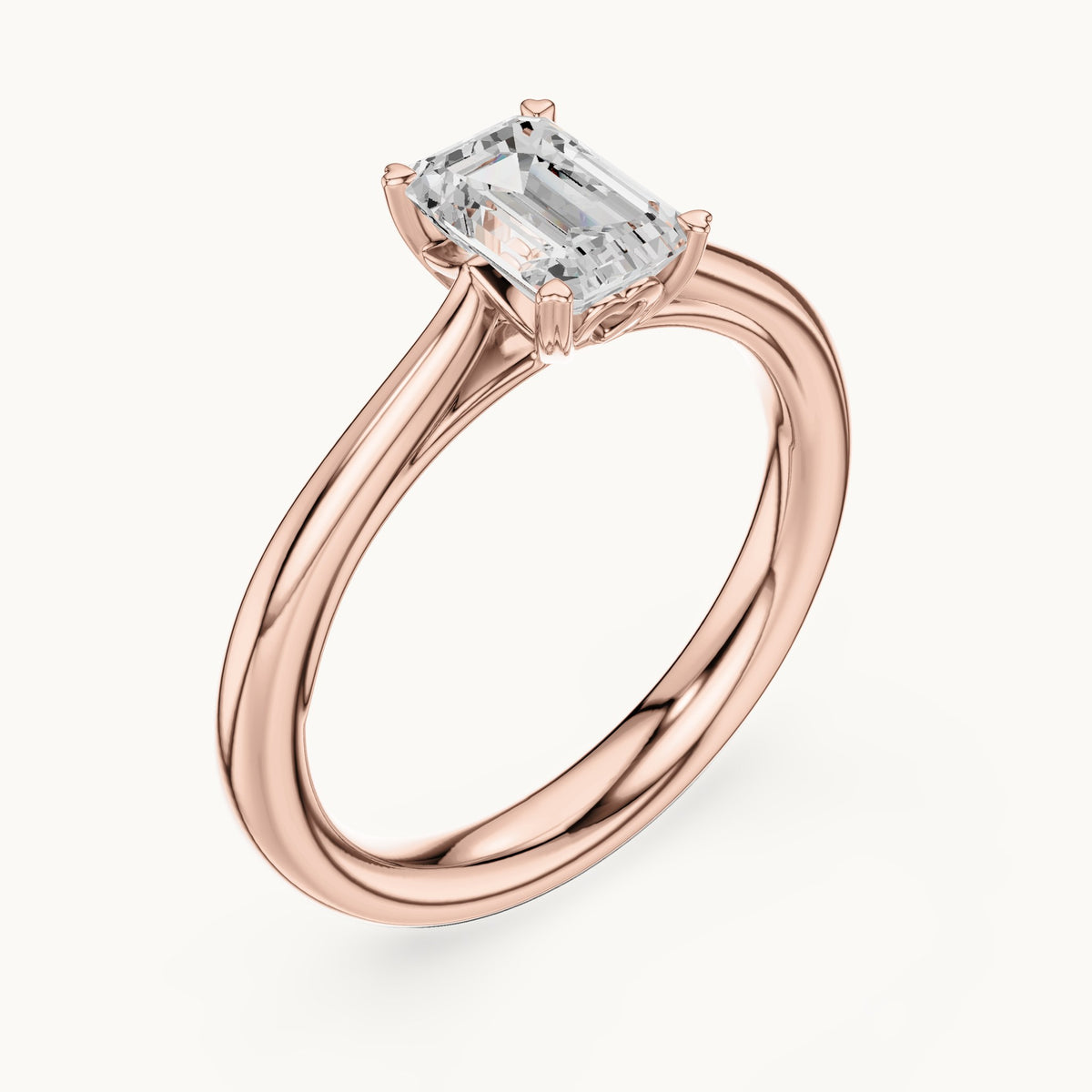 Emerald-cut lab-grown diamond solitaire engagement ring in rose gold, 0.97 CT TW, view 2