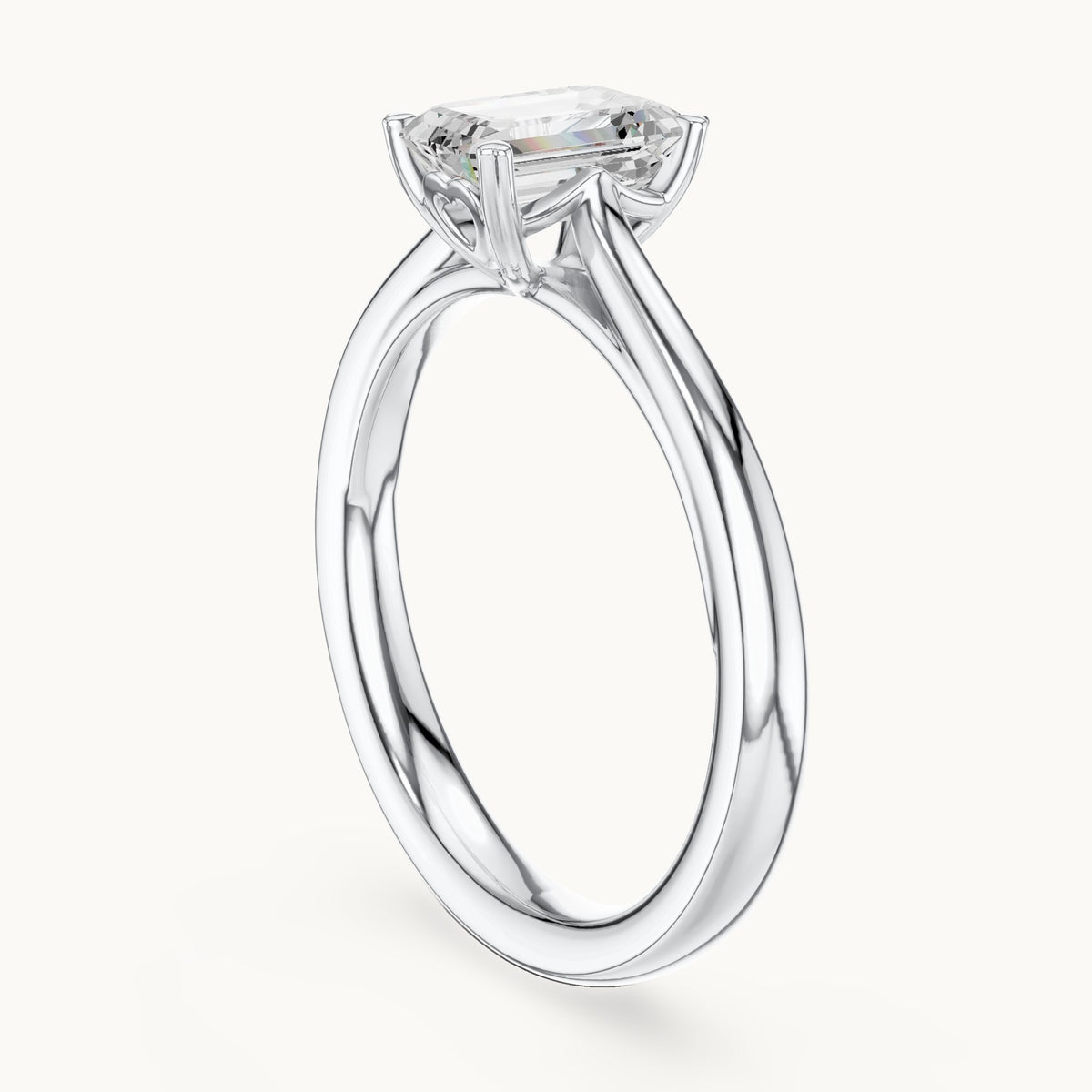 Emerald-cut lab-grown diamond solitaire engagement ring in white gold, 0.97 CT TW, view 1
