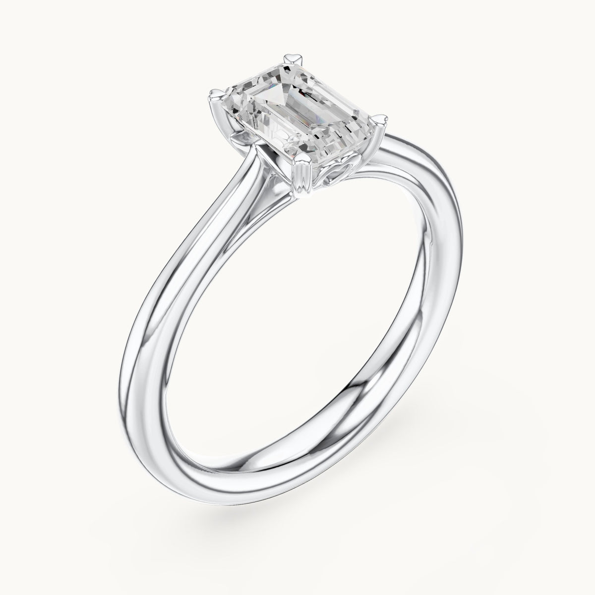 Emerald-cut lab-grown diamond solitaire engagement ring in white gold, 0.97 CT TW, view 2