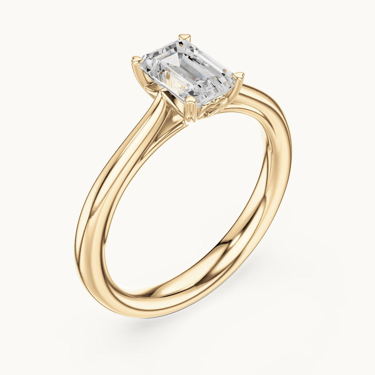 Emerald-cut lab-grown diamond solitaire engagement ring in yellow gold, 0.97 CT TW, view 2