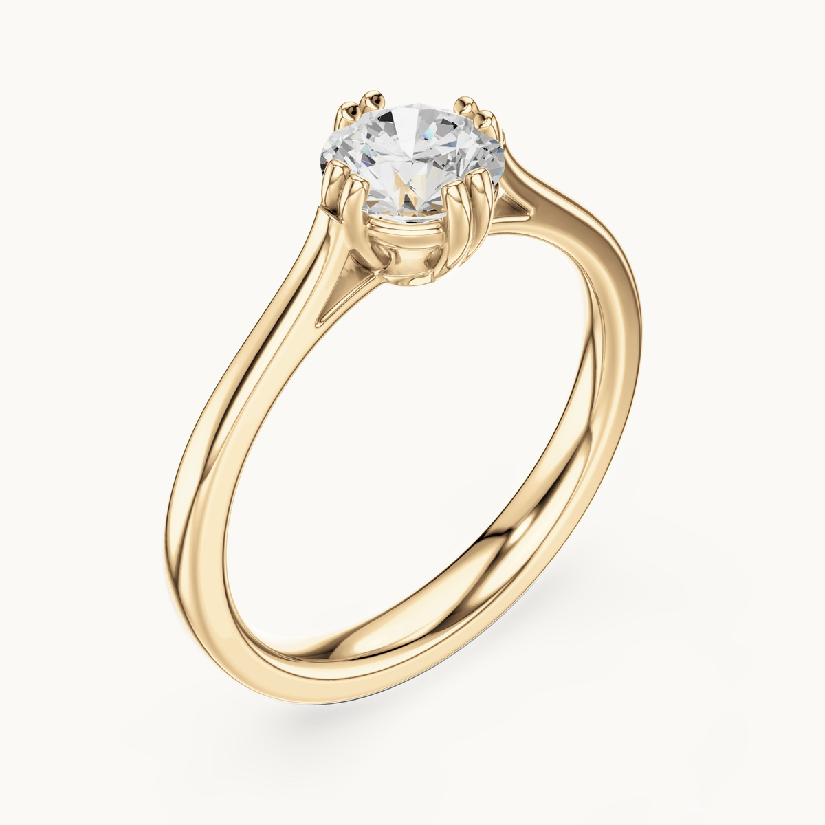 Round lab-grown diamond solitaire engagement ring in 14K yellow gold, 0.85 CT TW, view 2