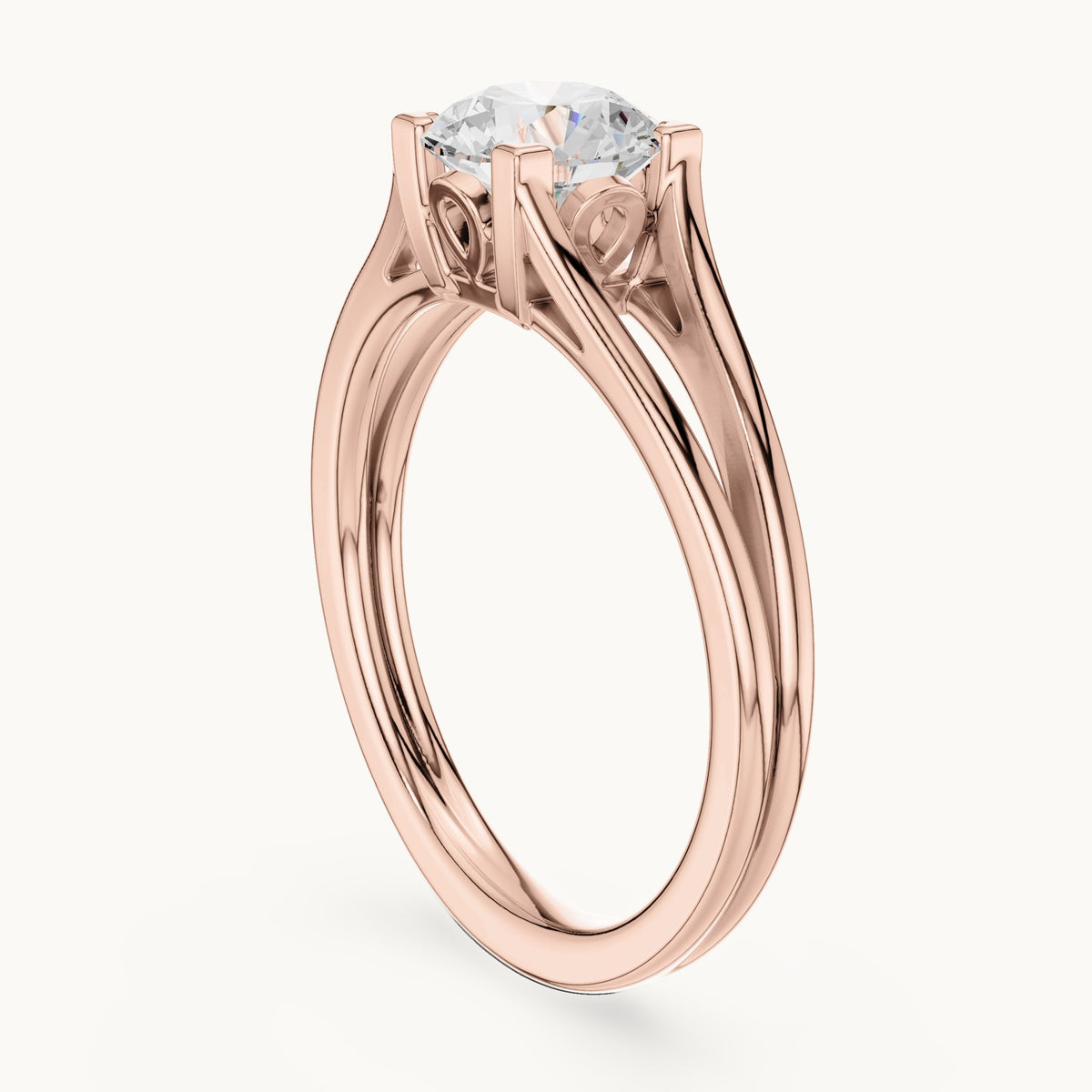 Round lab-grown diamond split shank solitaire engagement ring in rose gold, 1.00 CT TW, view 1