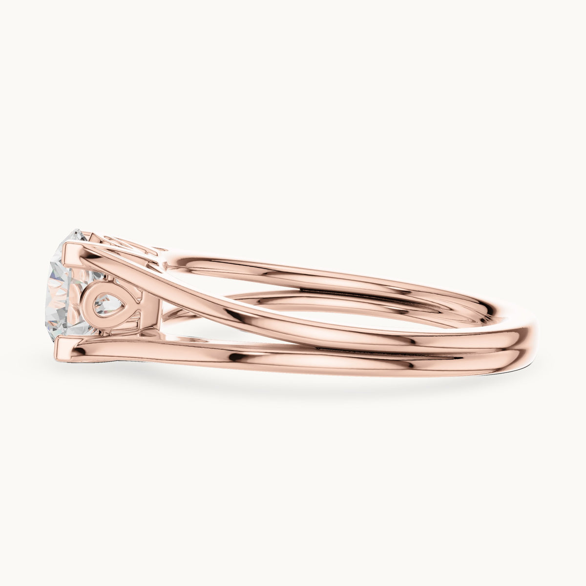 Round lab-grown diamond split shank solitaire engagement ring in rose gold, 1.00 CT TW, view 3