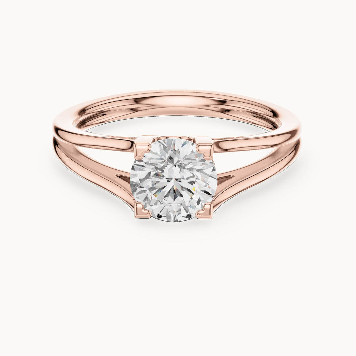 Round lab-grown diamond split shank solitaire engagement ring in rose gold, 1.00 CT TW, view 4