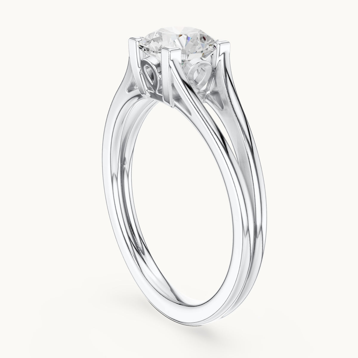 Round lab-grown diamond split shank solitaire engagement ring in white gold, 1.00 CT TW, view 1
