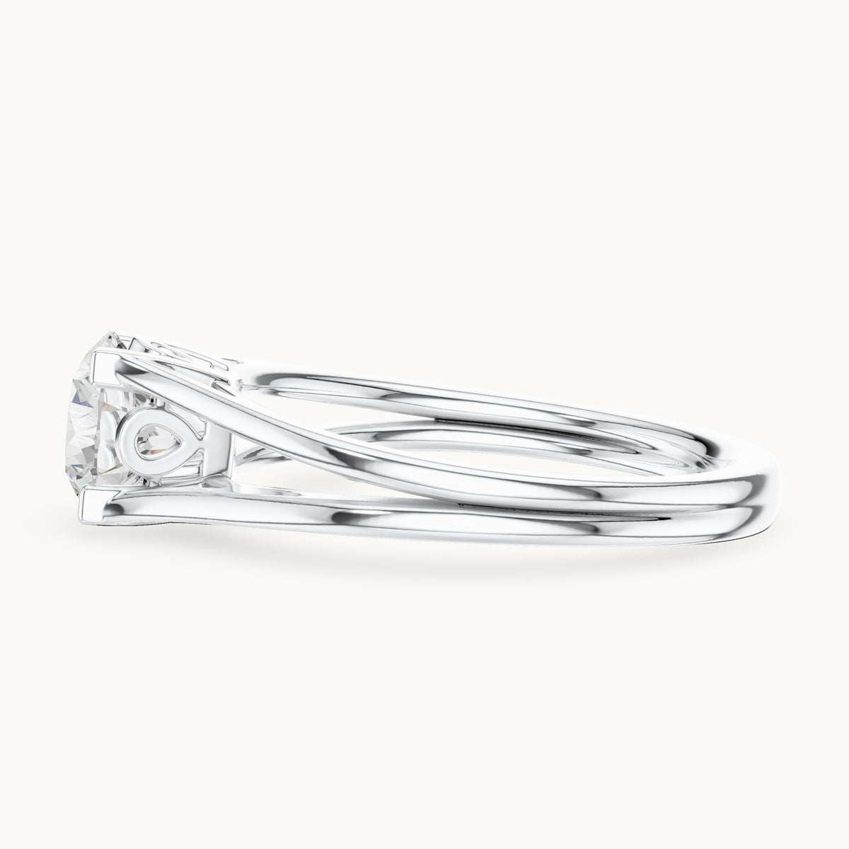 Round lab-grown diamond split shank solitaire engagement ring in white gold, 1.00 CT TW, view 3