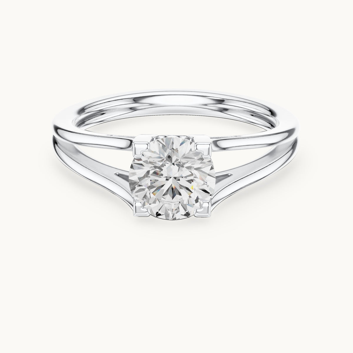 Round lab-grown diamond split shank solitaire engagement ring in white gold, 1.00 CT TW, view 4