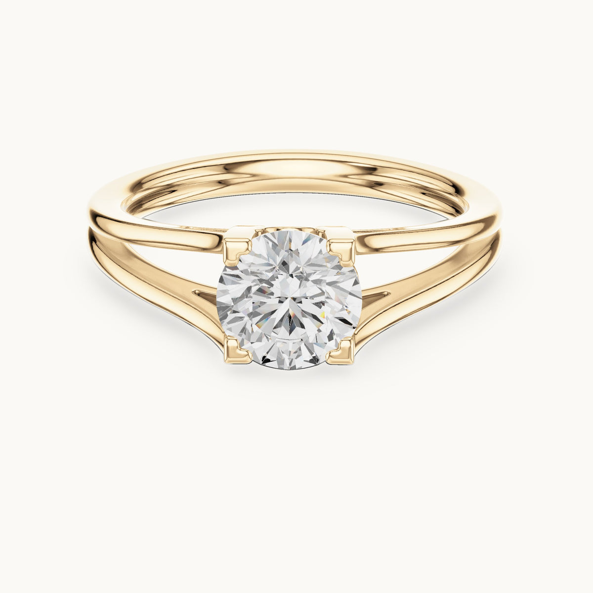 Round lab-grown diamond split shank solitaire engagement ring in yellow gold, 1.00 CT TW, view 4