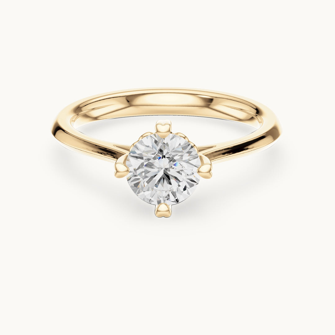 Round lab-grown diamond heart-gallery four-prong solitaire engagement ring in yellow gold, 0.85 CT TW, view 4
