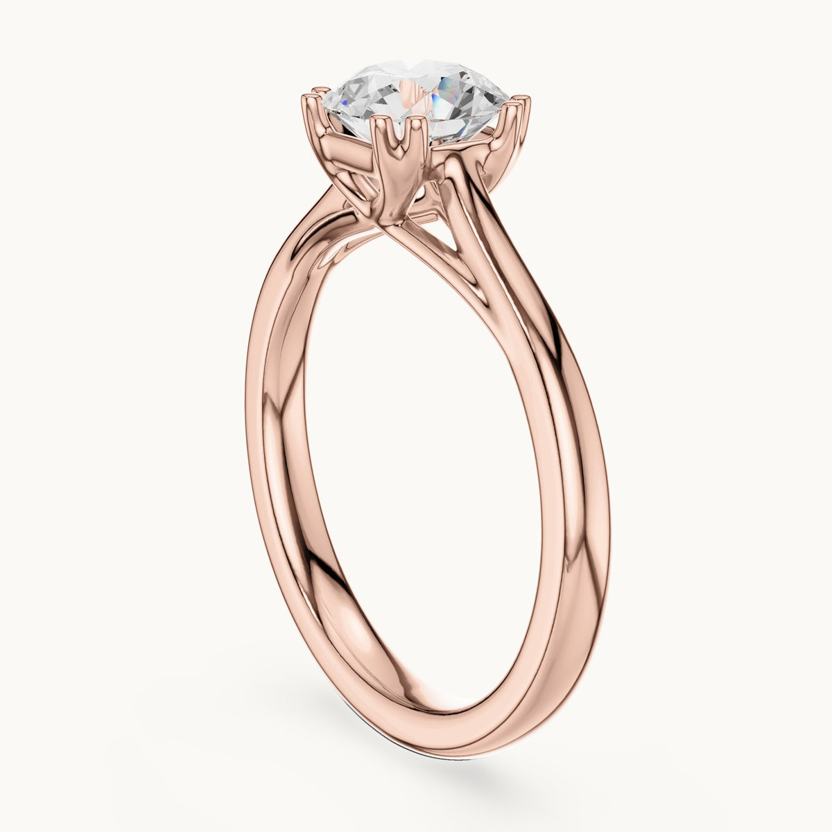 Round lab-grown diamond eight-prong solitaire engagement ring in rose gold, 1.00 CT TW, view 1