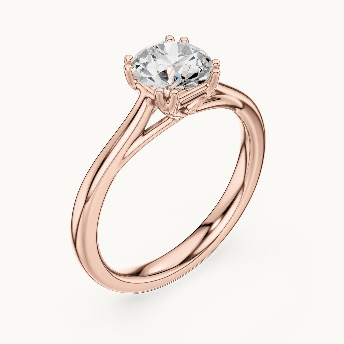 Round lab-grown diamond eight-prong solitaire engagement ring in rose gold, 1.00 CT TW, view 2