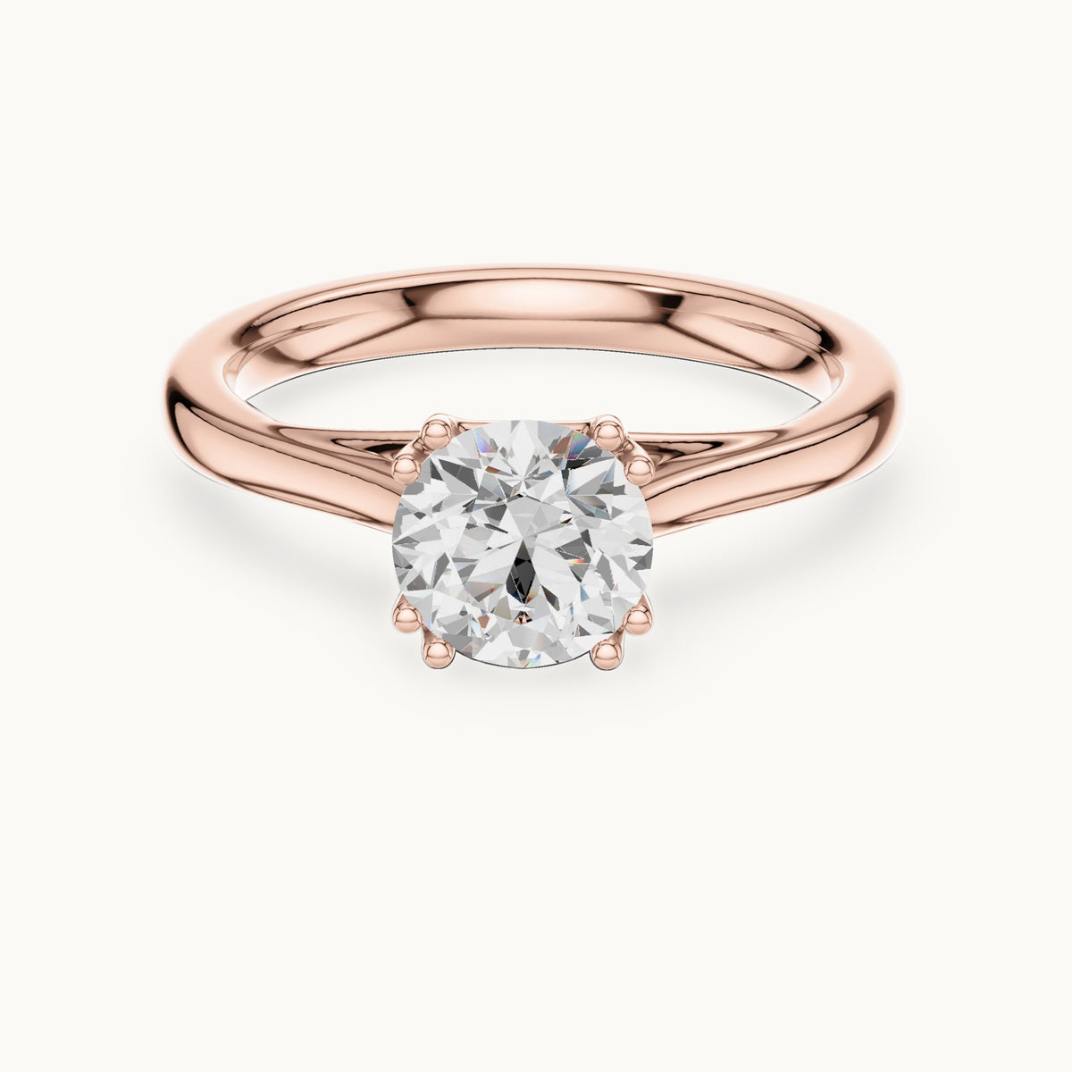 Round lab-grown diamond eight-prong solitaire engagement ring in rose gold, 1.00 CT TW, view 4
