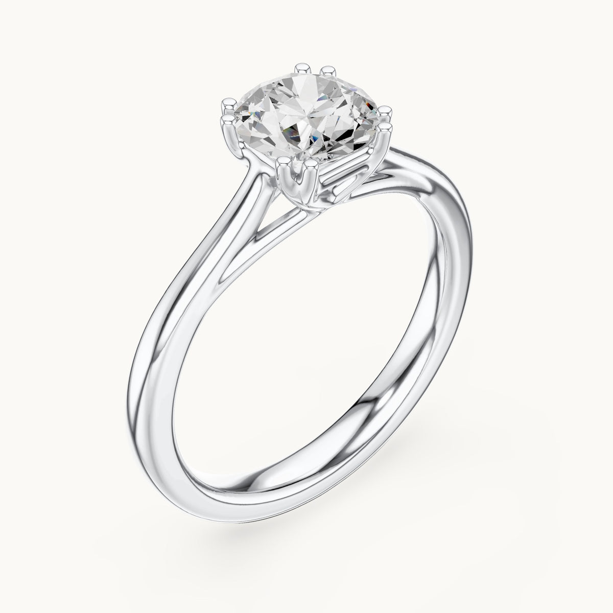 Round lab-grown diamond eight-prong solitaire engagement ring in white gold, 1.00 CT TW, view 2