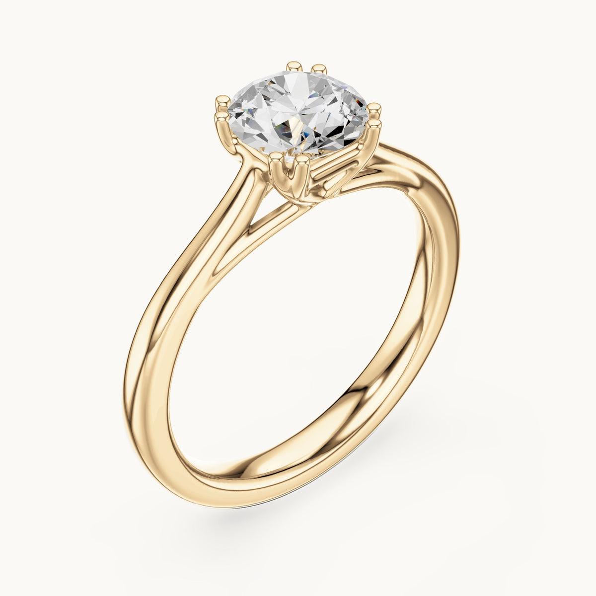 Round lab-grown diamond eight-prong solitaire engagement ring in yellow gold, 1.00 CT TW, view 2