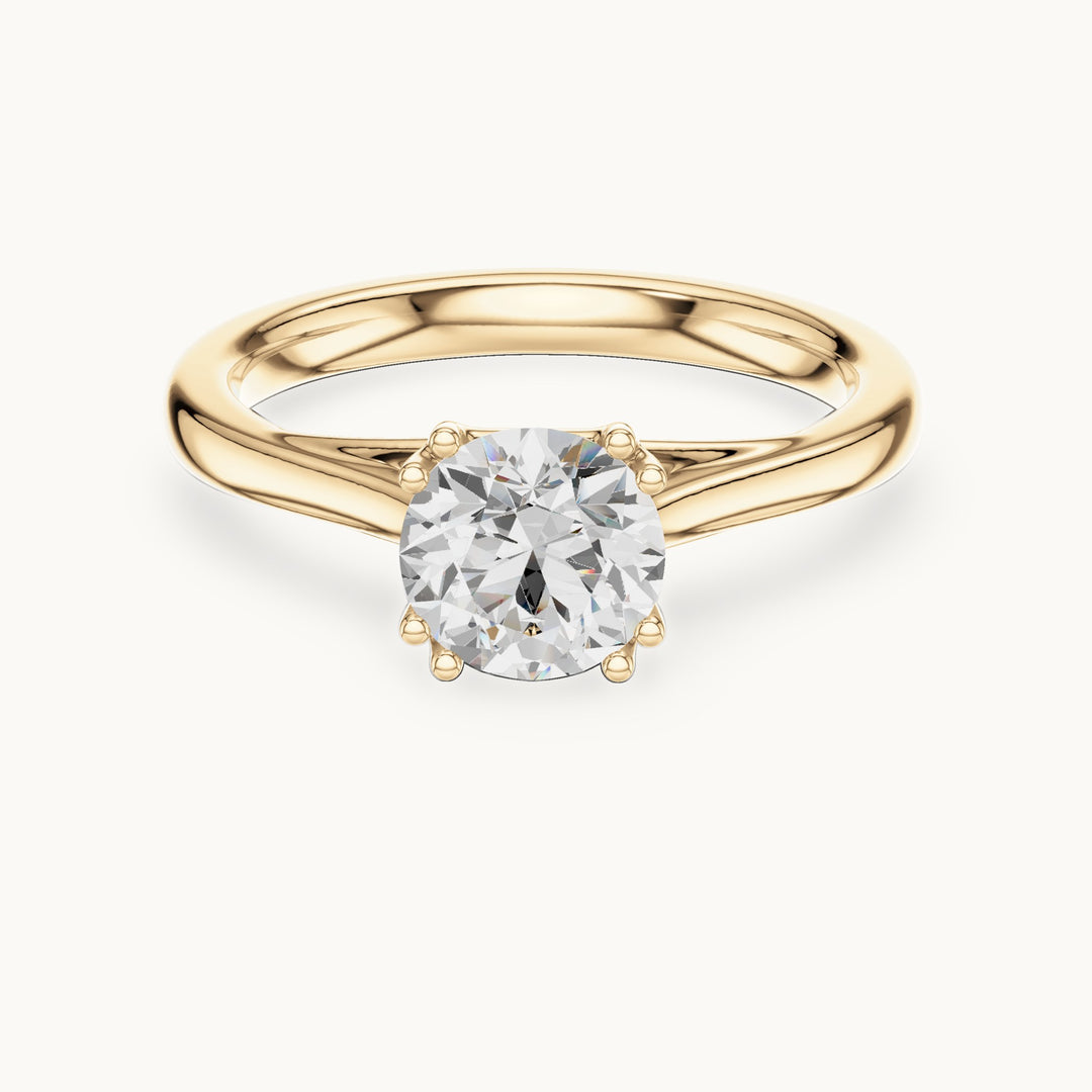 Round lab-grown diamond eight-prong solitaire engagement ring in yellow gold, 1.00 CT TW, view 4