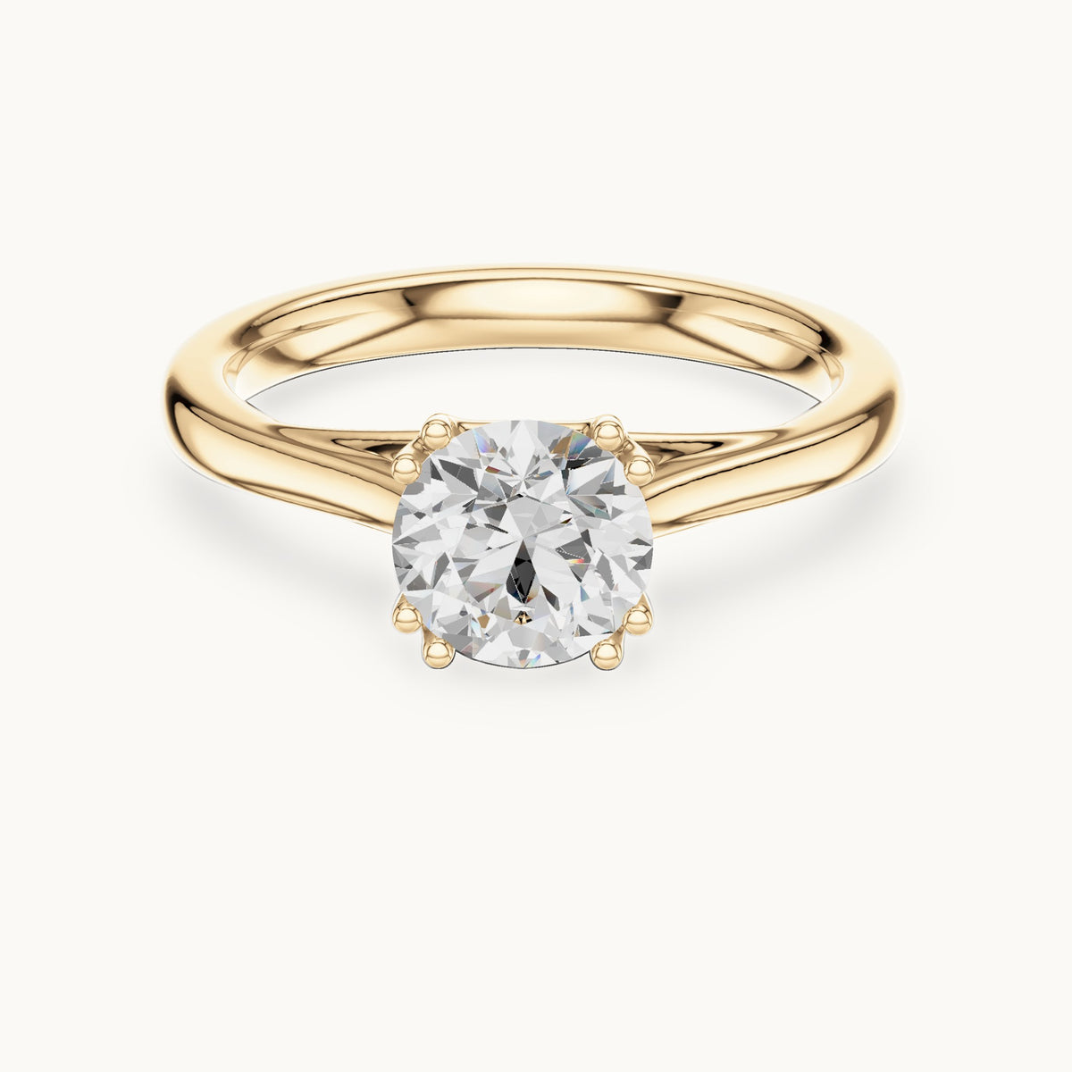 Round lab-grown diamond eight-prong solitaire engagement ring in yellow gold, 1.00 CT TW, view 4