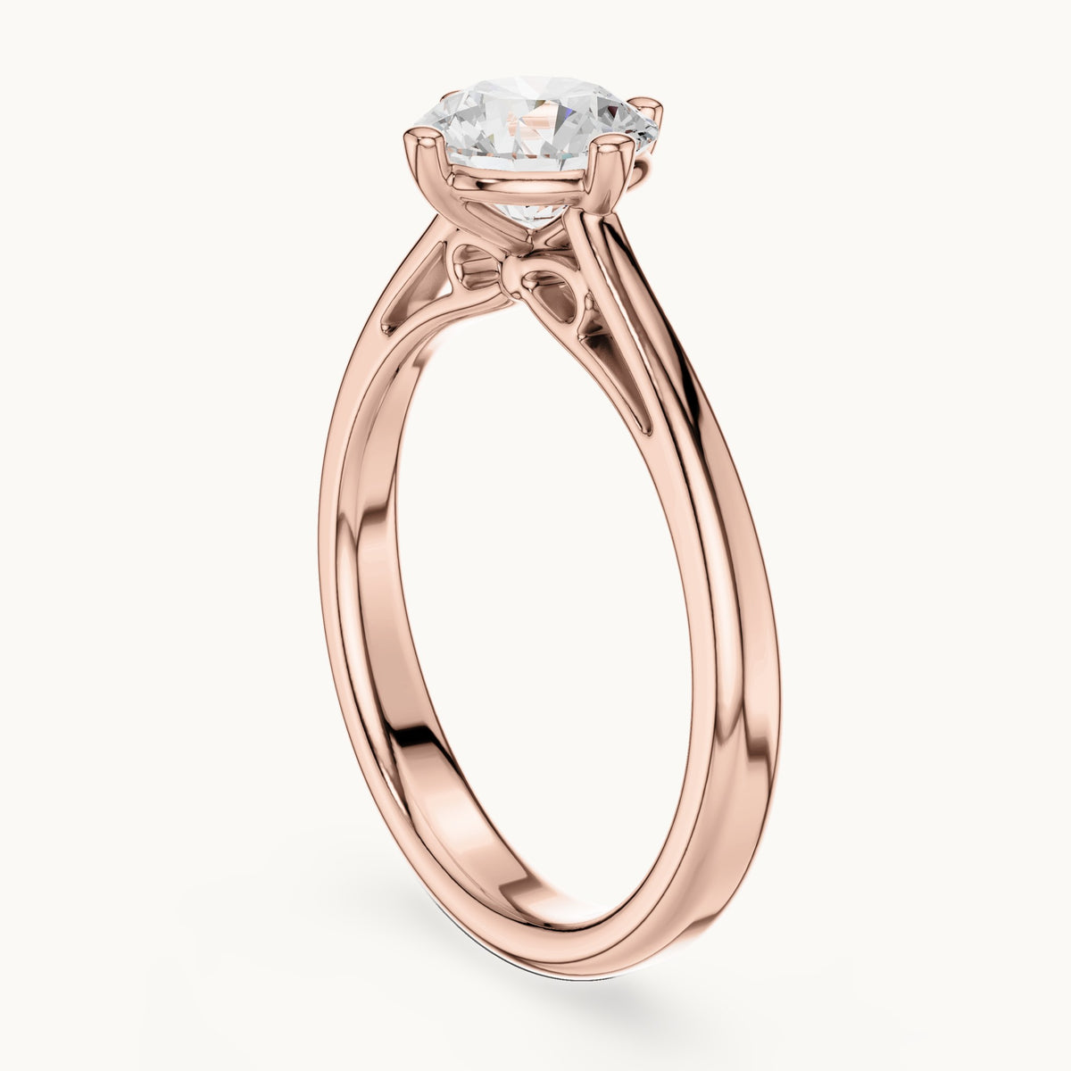 Round lab-grown diamond compass prong solitaire engagement ring in rose gold, 1.00 CT TW, view 1