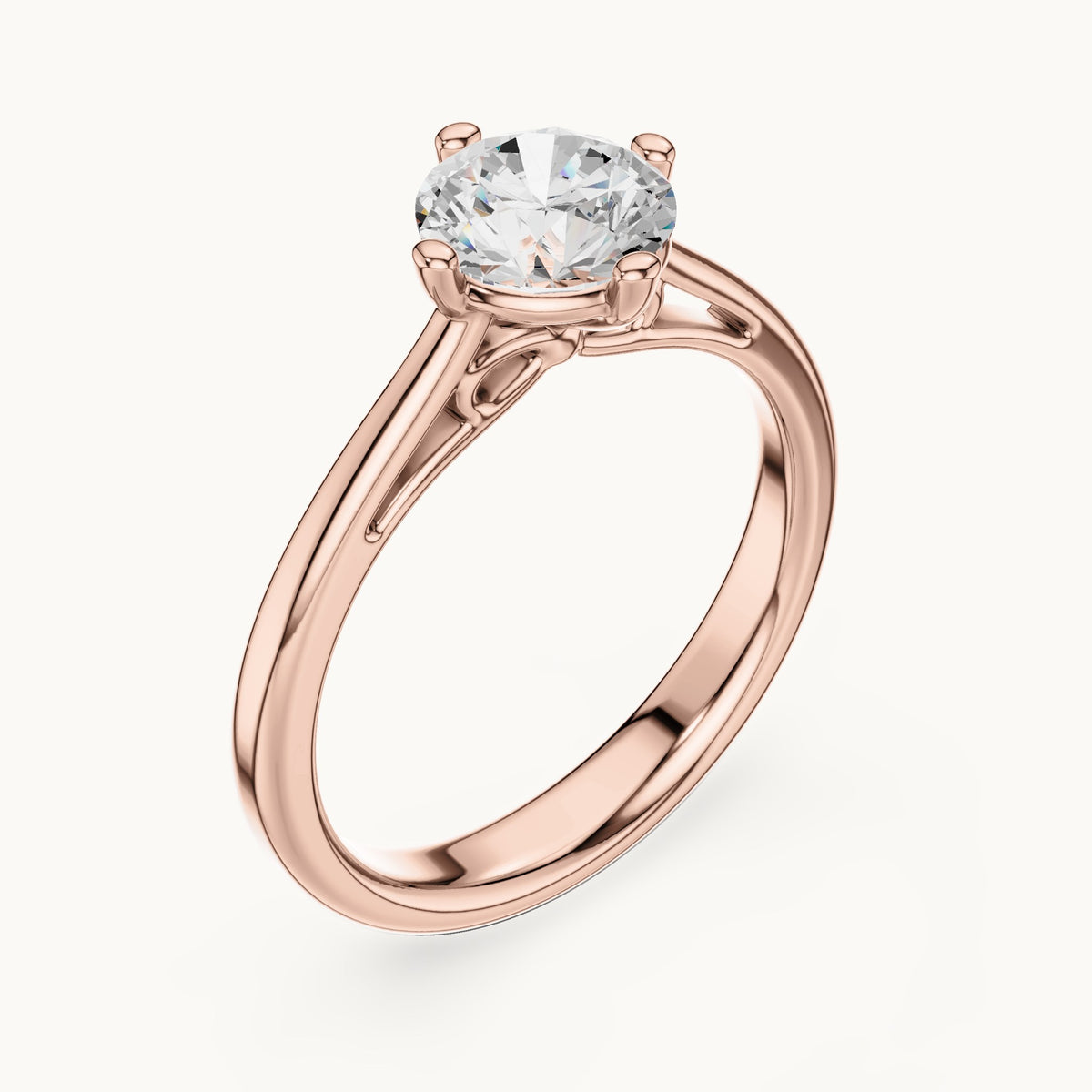 Round lab-grown diamond compass prong solitaire engagement ring in rose gold, 1.00 CT TW, view 2