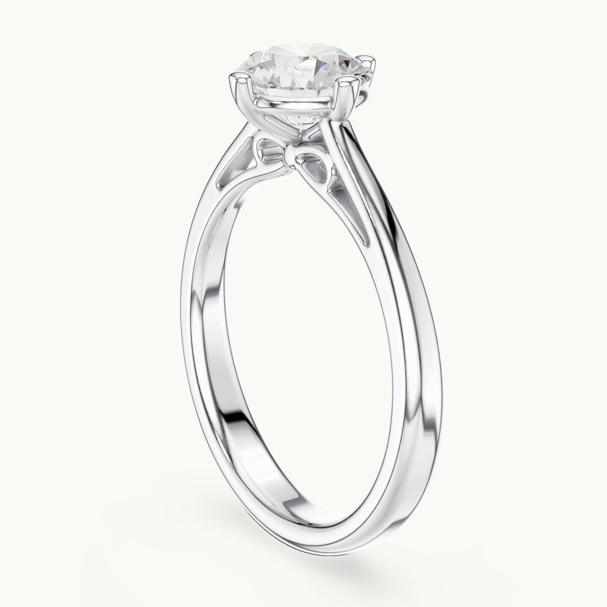 Round lab-grown diamond compass prong solitaire engagement ring in white gold, 1.00 CT TW, view 1