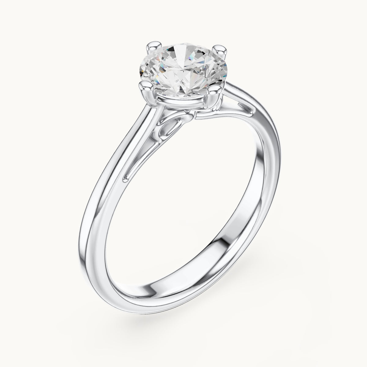 Round lab-grown diamond compass prong solitaire engagement ring in white gold, 1.00 CT TW, view 2