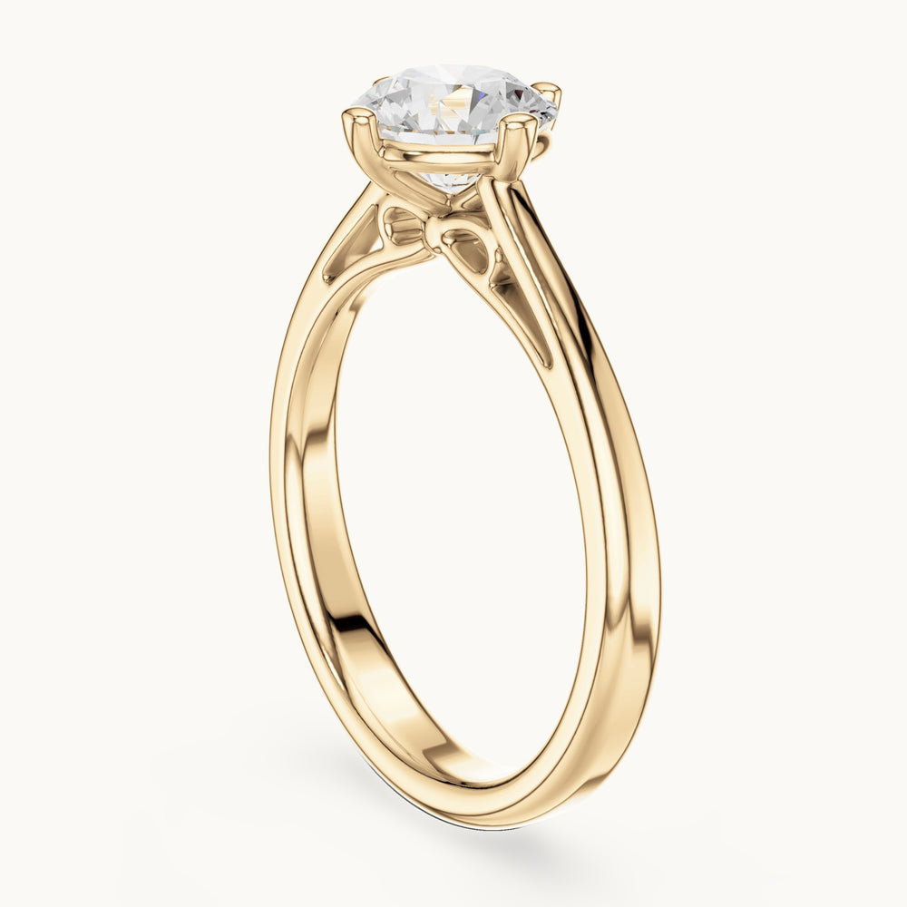 Round lab-grown diamond compass prong solitaire engagement ring in yellow gold, 1.00 CT TW, view 1