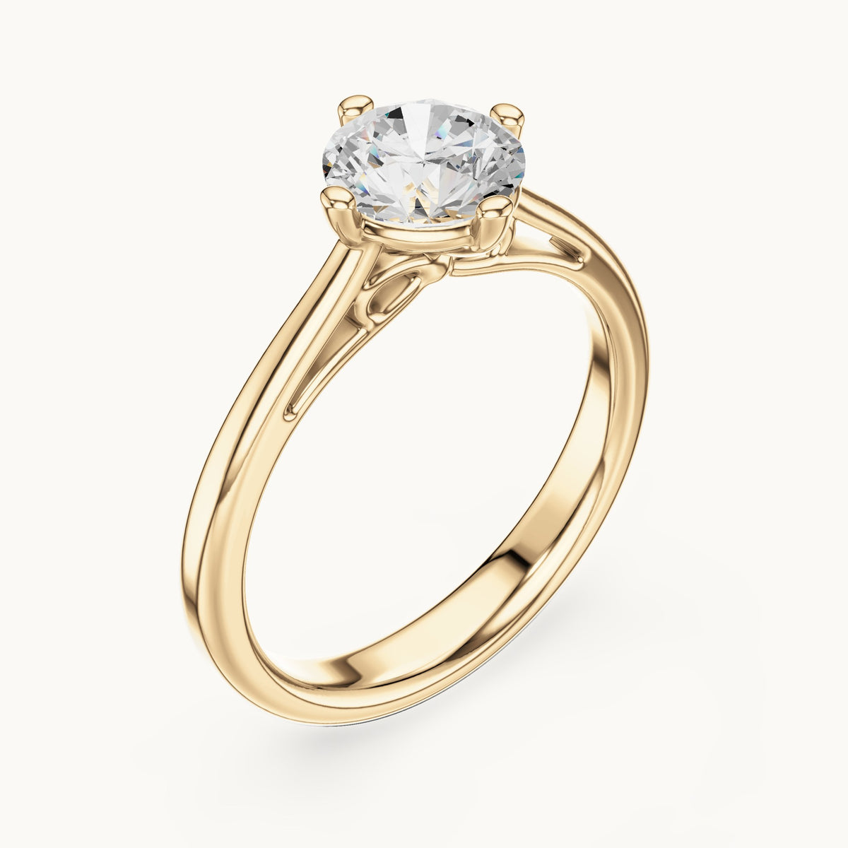 Round lab-grown diamond compass prong solitaire engagement ring in yellow gold, 1.00 CT TW, view 2