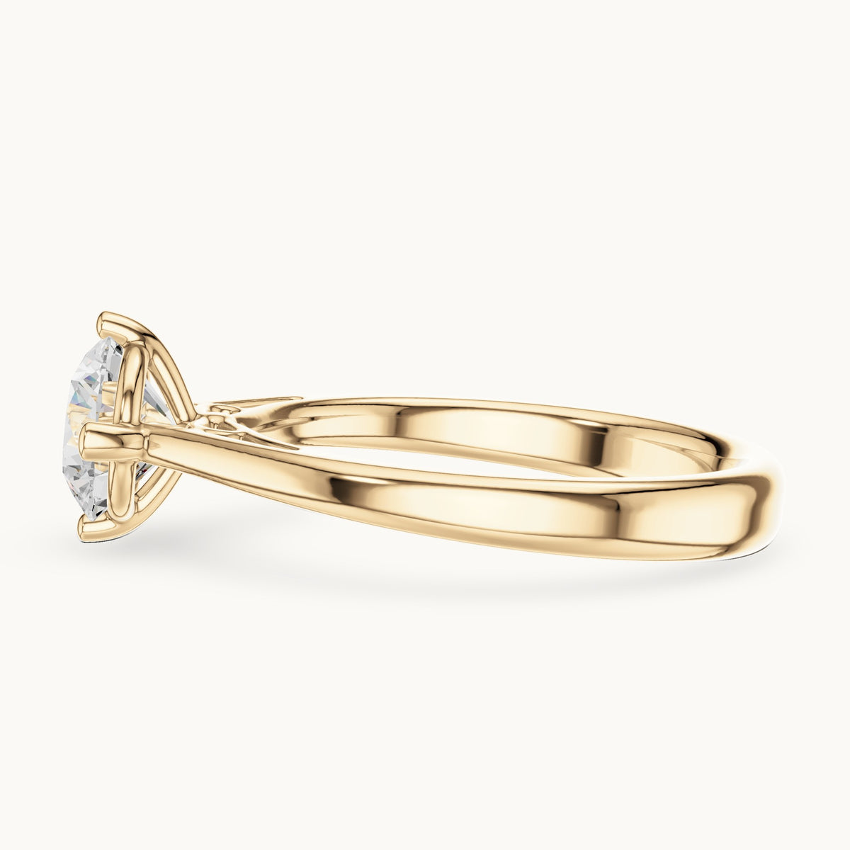 Round lab-grown diamond compass prong solitaire engagement ring in yellow gold, 1.00 CT TW, view 3