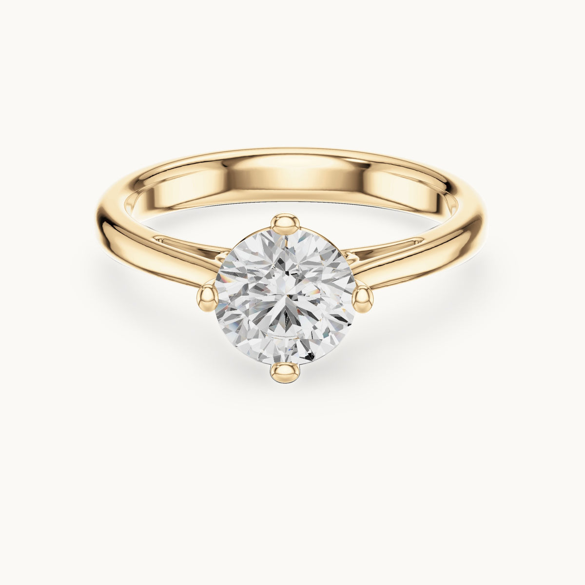 Round lab-grown diamond compass prong solitaire engagement ring in yellow gold, 1.00 CT TW, view 4